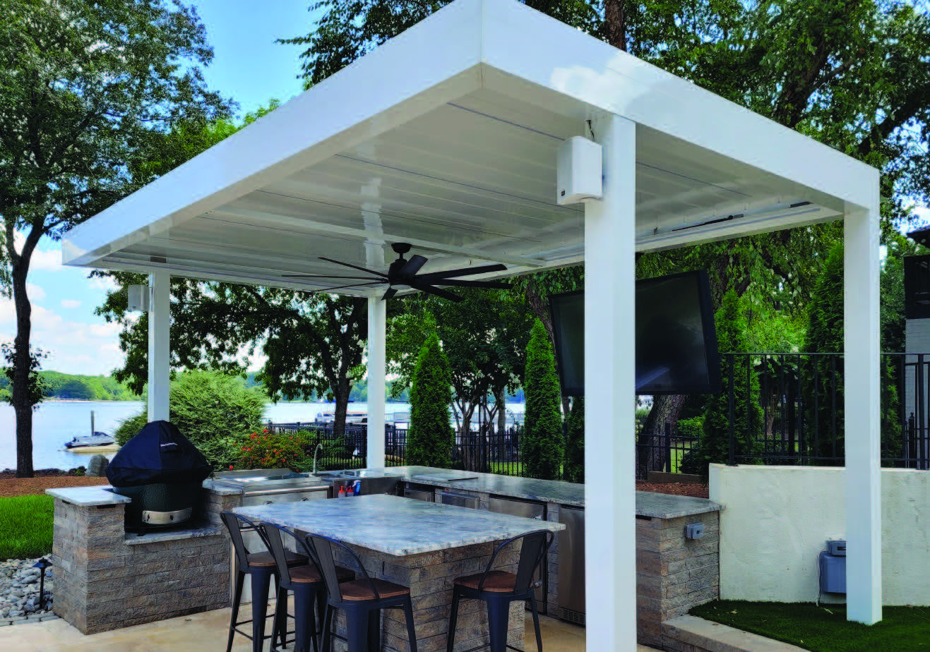 Pergola Outdoors with Lake View in the Background.