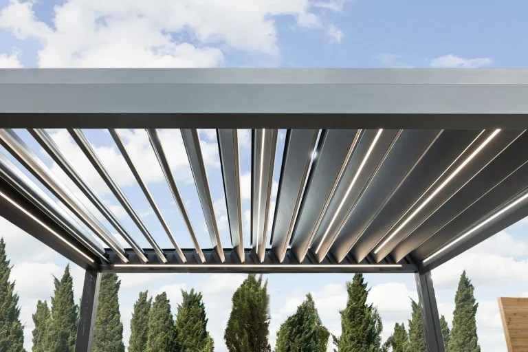 Pergola in Backyard with the Sky in the Background.